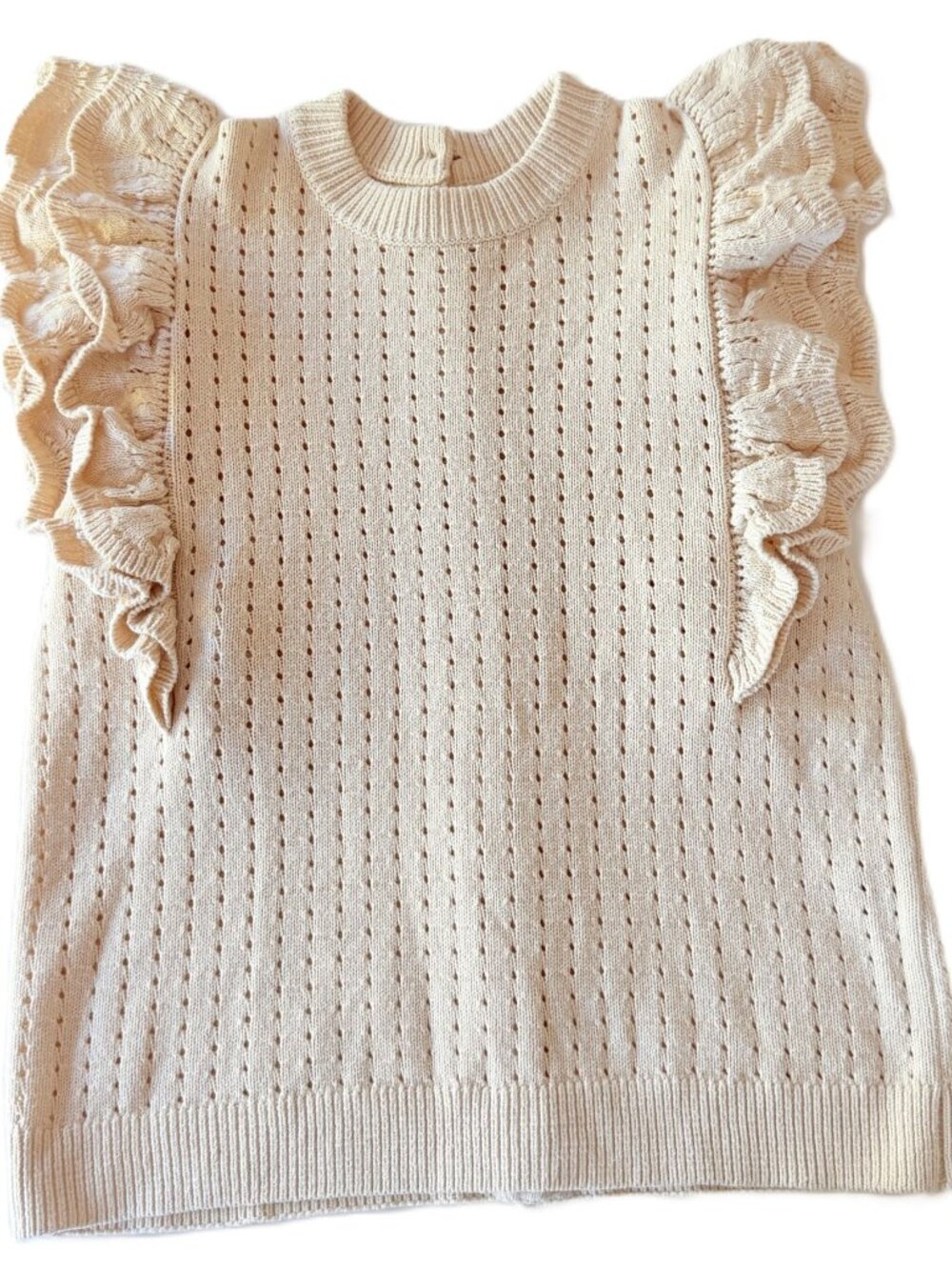 Who What Wear XL Cream Ruffle Sleeve Sweater Button Back Knit Top Cottagecore